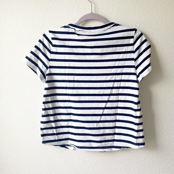 Anthropologie White Navy Blue Stripe V-Neck Tee XS - Picture 2 of 6